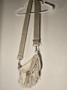 Forever 21 Cream Fringe Crossbody Bag with Beige Woven Strap